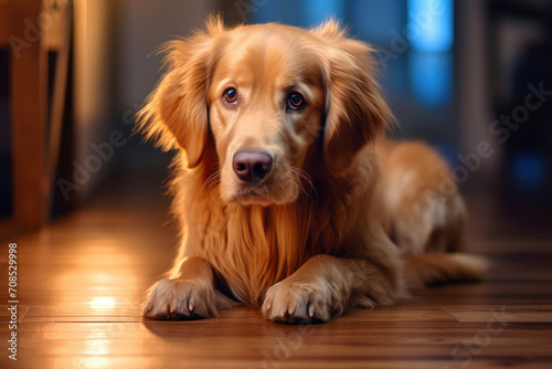 Emotive Canine  Sad-Eyed Golden in Modern Setting