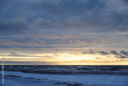 Icy sunset on Baltic sea.