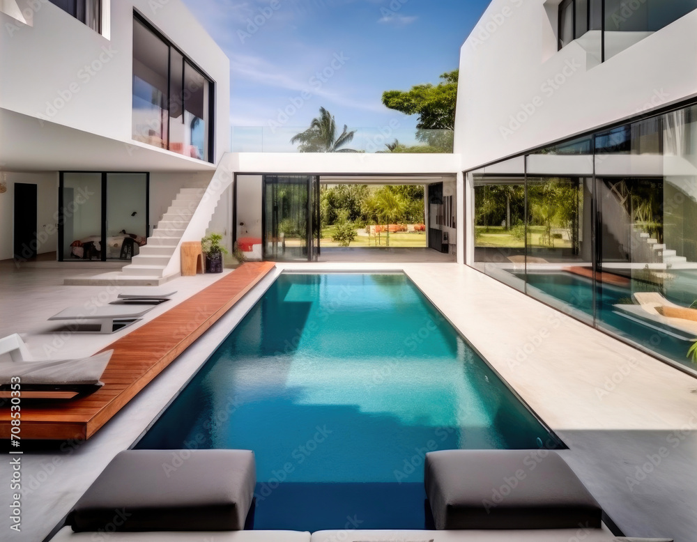 Fototapeta premium Tropical Tranquility: Two-Story Villa with Gritty Bahamas Aesthetic