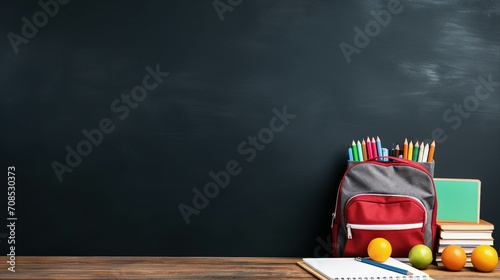 Enhance Online Learning with a Captivating Side View of a White Desk and School Supplies on Isolated Blackboard Background – Microstock Contributor’s High-Impact Image photo