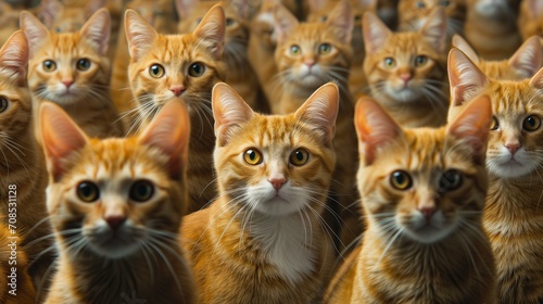 Many copies of exactly the same ginger cat copy cat concept