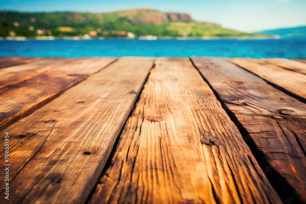 Azure Horizon: Texture-Rich Table Overlooking Ocean