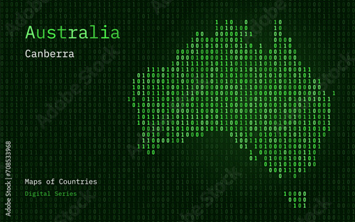 Australia Map Shown in Binary Code Pattern. Matrix numbers, zero, one. World Countries Vector Maps. Digital Series