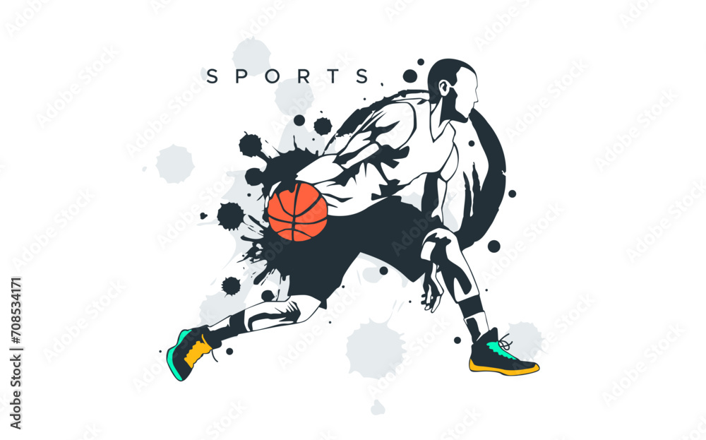 vector silhouette of basketball player athlete with interactive design style. Dribble. Design with the concept of national sports celebration. basketball player