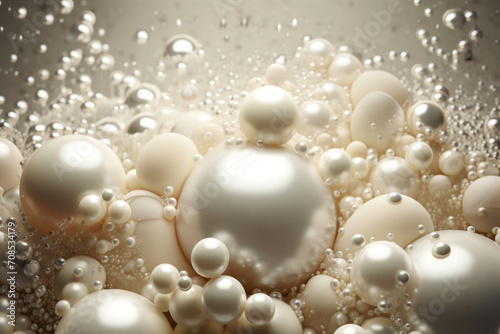 Beautiful abstract background with shiny balls. A set of pearl bubbles. Created using generative AI.