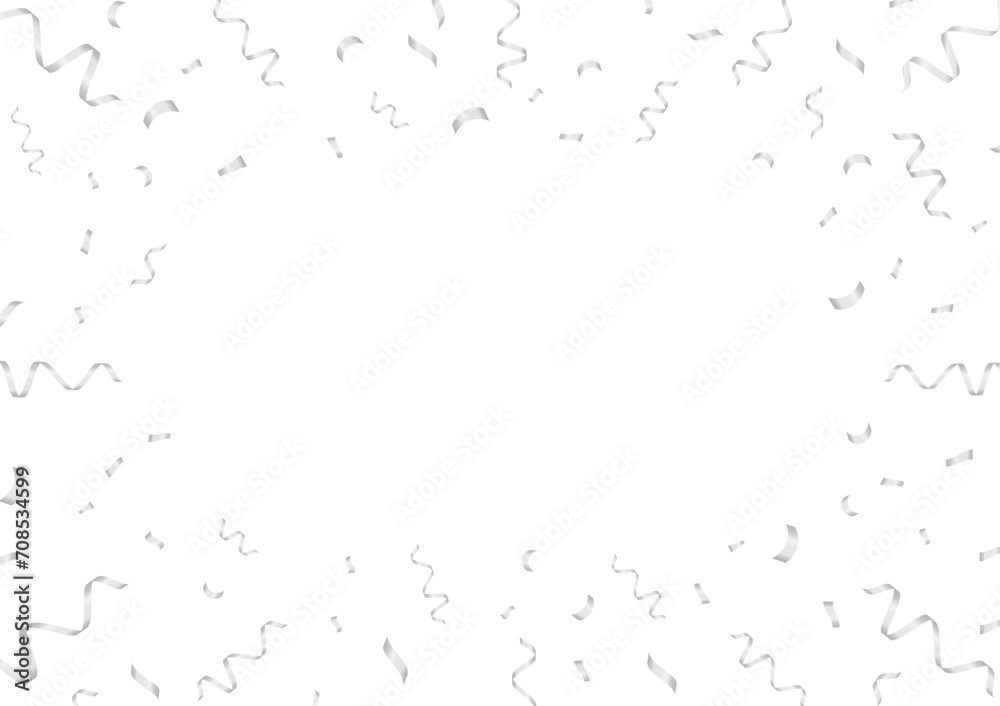 Obraz premium Silver Confetti Background. Falling Confetti for Party, Birthday, Celebration or Anniversary. Vector Illustration on White Background. 