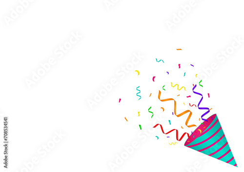 Party Popper or Firecracker with Confetti. Confetti Background for Party, Birthday, Celebration or Anniversary. Vector Illustration on White Background. 