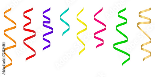 Colorful Ribbon or Confetti. Ribbon for Party, Birthday, Celebration or Anniversary. Vector Illustration on White Background. 