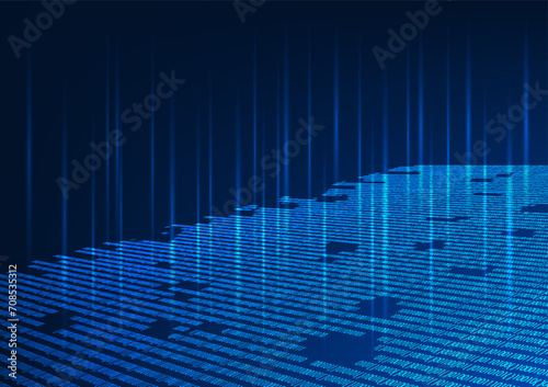 Abstract background technology Numeric code for writing software with beams of digital information rising up Showing the development of information software in the industry, Vector illustration.
