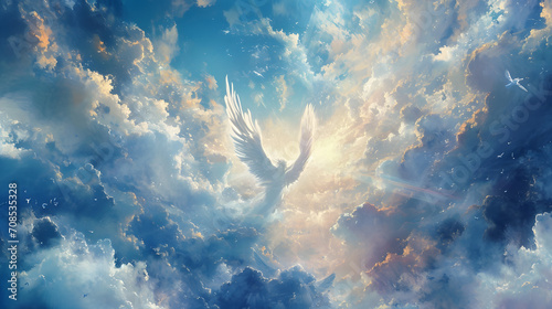 An Illustration of Heaven, God, Jesus Christ, Angels, AI Generative