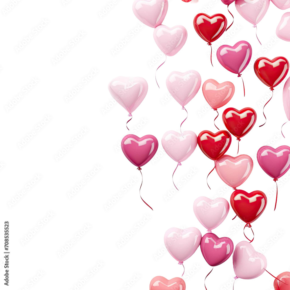  Beautiful flying heart ballons,isolated on transparent background. Valentines day, Anniversary, love or special day decoration concept