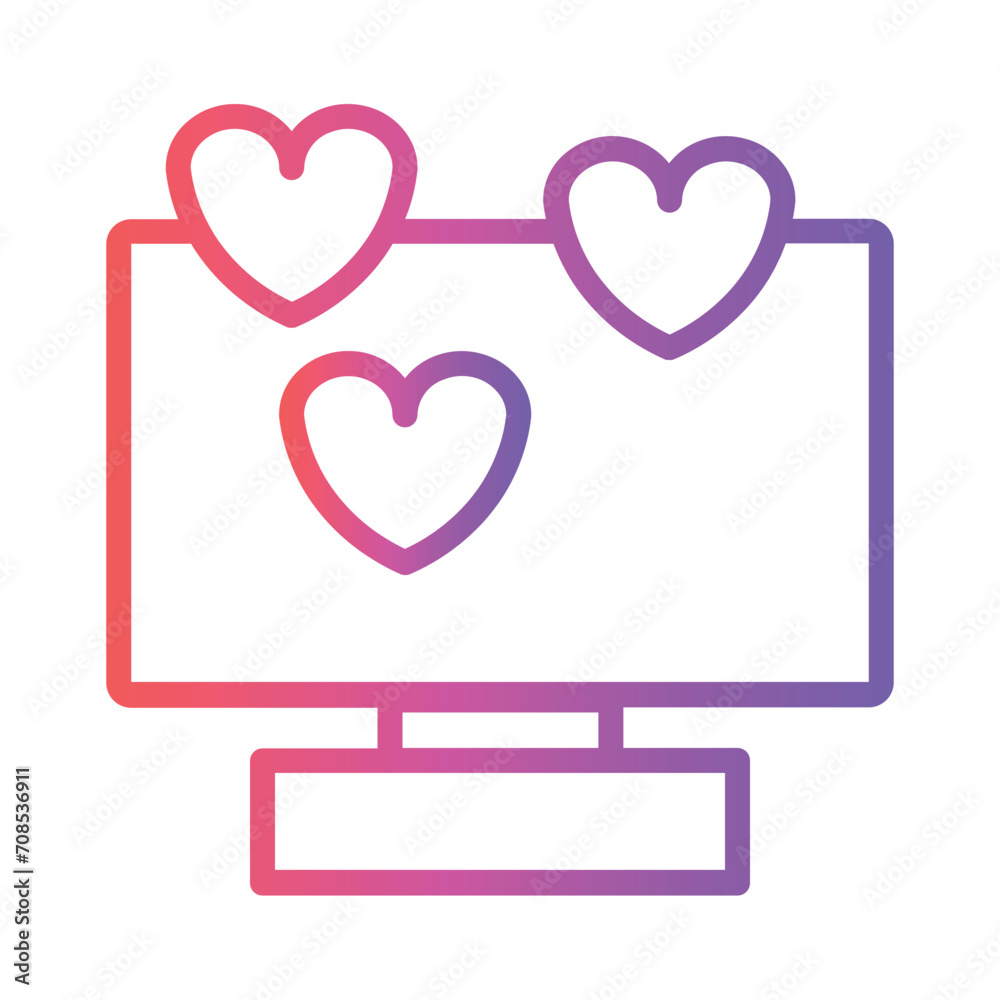 Computer Hearts Monitor Gradient Outline Icon Computer Hearts Monitor Gradient Outline Icon