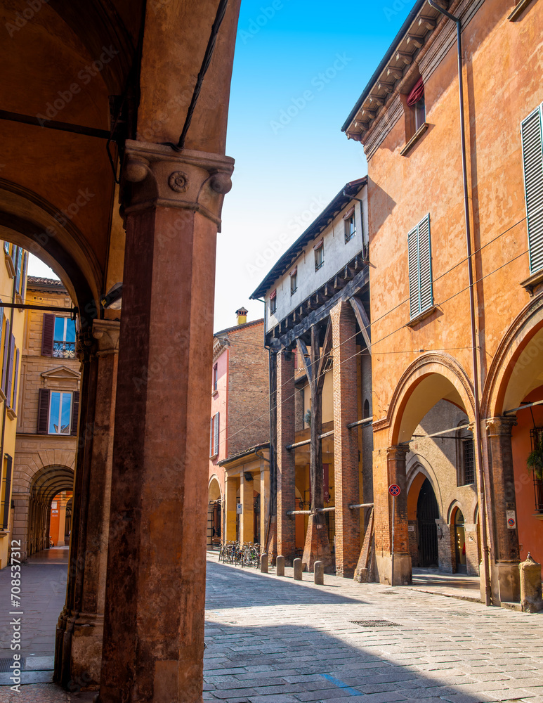 View of the city of Bologna. A city of long street galleries and leaning medieval towers. Italy