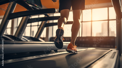 Runner running on treadmill in fitness club, photo of legs down, close up © growth.co