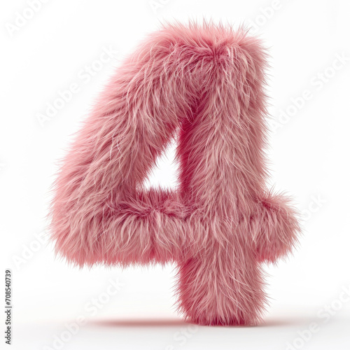 A pink fuzzy number four on a white background