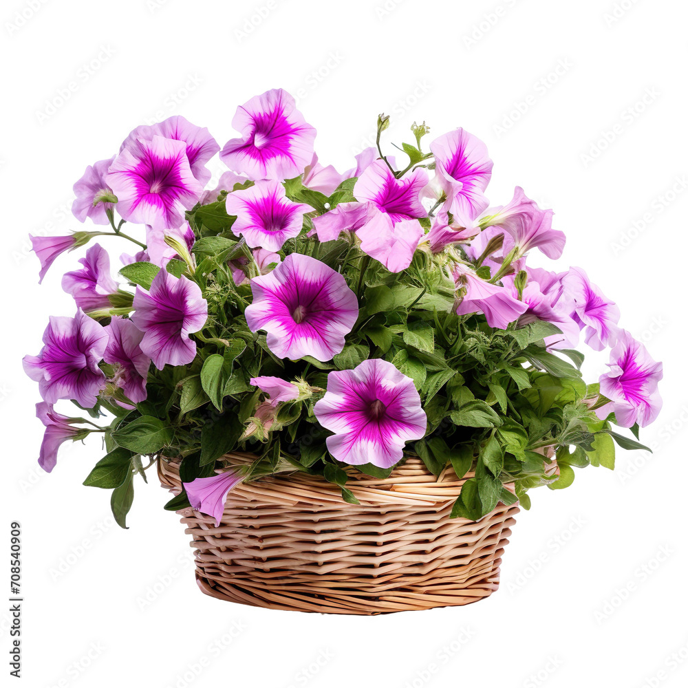 Front view of a beautiful looking bouquet of petunia flowers isolated on a white transparent background Front view of a beautiful looking bouquet of petunia flowers isolated on a white transparent background