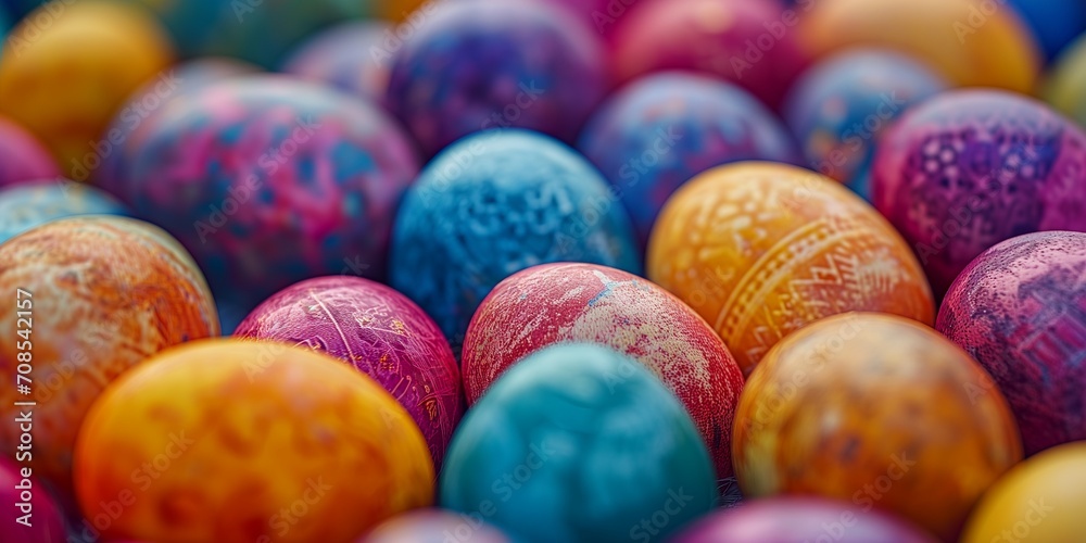 Fototapeta premium Colorful easter eggs and spring flowers