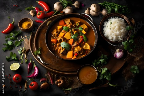 A of simmering curry with vibrant vegetables, releasing a rich and aromatic fragrance.