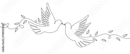 Couple of dove line art style vector illustration