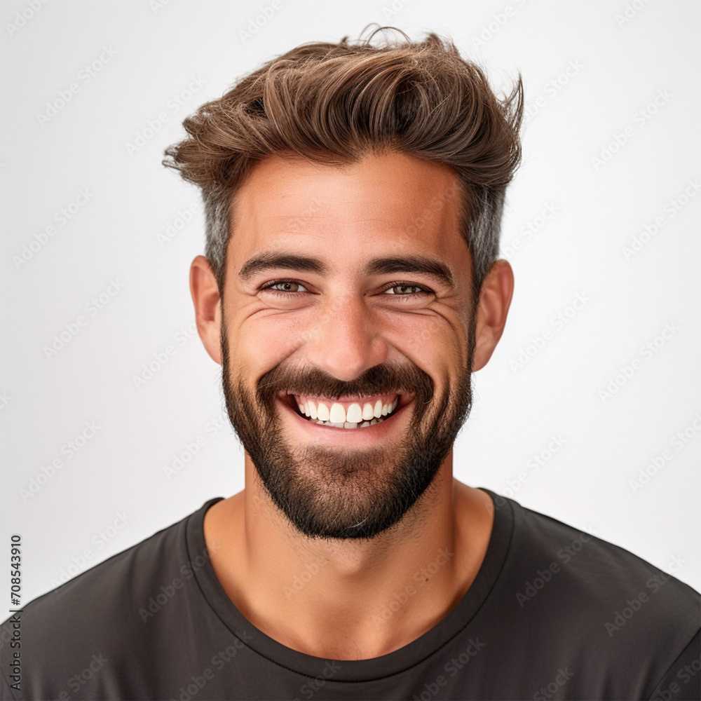 Obraz premium Portrait of a smiling man showing teeth with a white background headshot