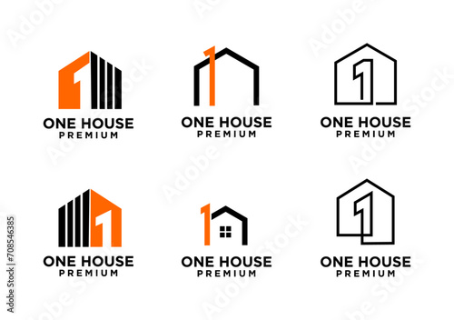 one 1 house home letter logo icon design  template