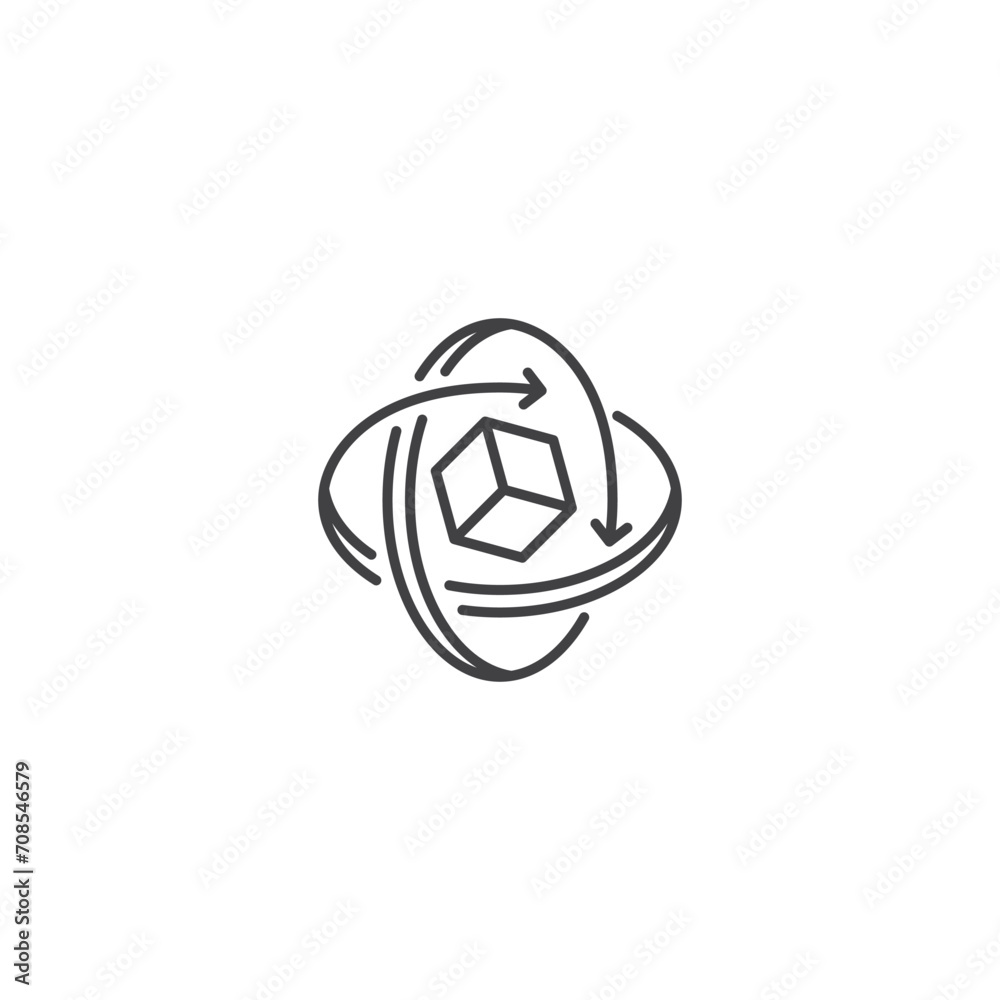 Rotation axis, cube augmented reality. Vector outline icon illustration Rotation axis, cube augmented reality. Vector outline icon illustration