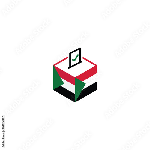 Sudan election concept, democracy, voting ballot box with flag. Vector icon illustration