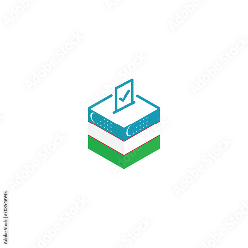 Uzbekistan election concept, democracy, voting ballot box with flag. Vector icon illustration