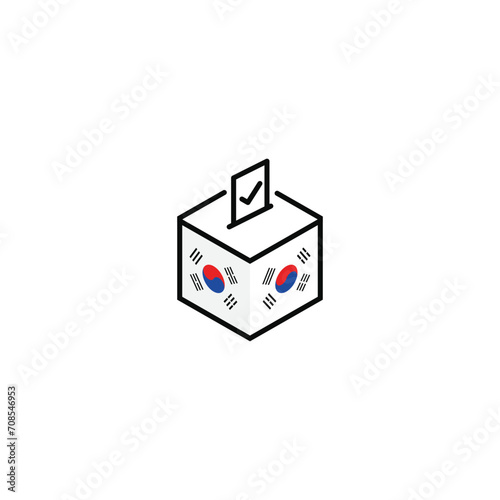 South Korea election concept, democracy, voting ballot box with flag. Vector icon illustration