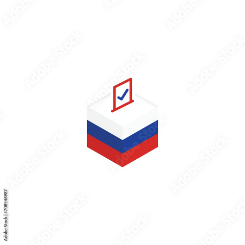 Russia election concept, democracy, voting ballot box with flag. Vector icon illustration