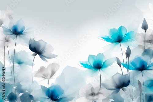 Art background with transparent x-ray flowers. Wallpaper with flower art.