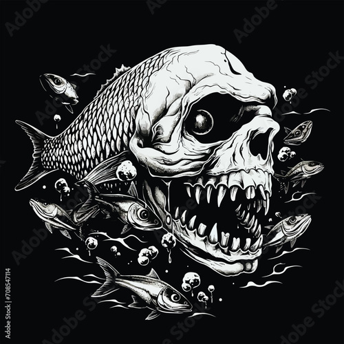  fish skull illustration design, ,AI generative