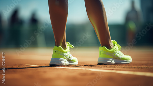 legs of a person in shoes, Tennis player with racket, Attractive woman in white clothing with racket on tennis court playing, copy space, 8 March, Valentine day, Birthday party, women day, fitness 
