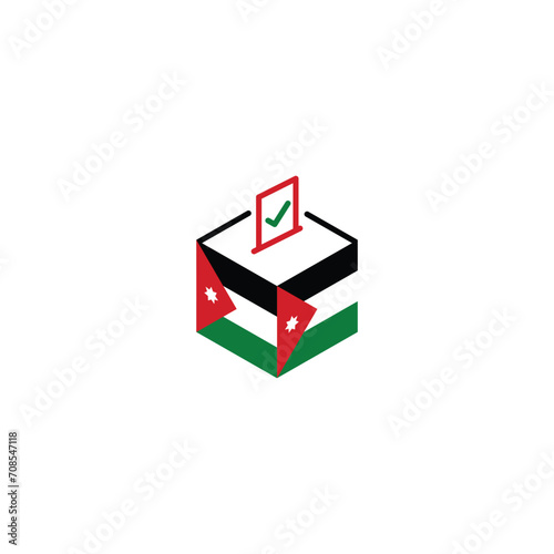 Jordan election concept, democracy, voting ballot box with flag. Vector icon illustration