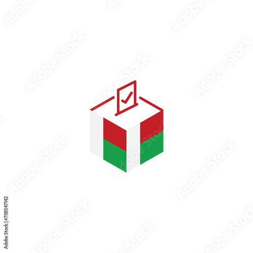 Madagascar election concept, democracy, voting ballot box with flag. Vector icon illustration