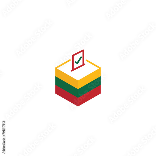 Lithuania election concept, democracy, voting ballot box with flag. Vector icon illustration