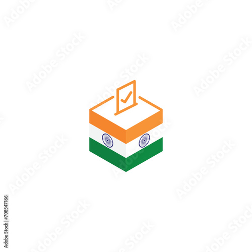 India election concept, democracy, voting ballot box with flag. Vector icon illustration