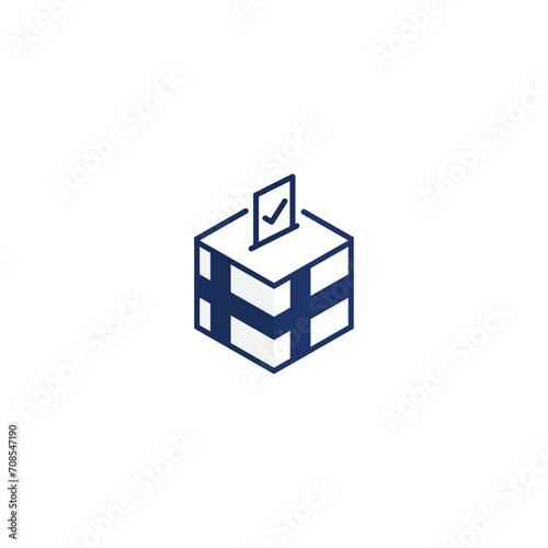 Finland election concept, democracy, voting ballot box with flag. Vector icon illustration
