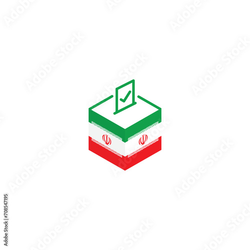 Iran election concept, democracy, voting ballot box with flag. Vector icon illustration