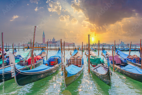 gondola at San Marco square waiting for tourists in Venice © travelview