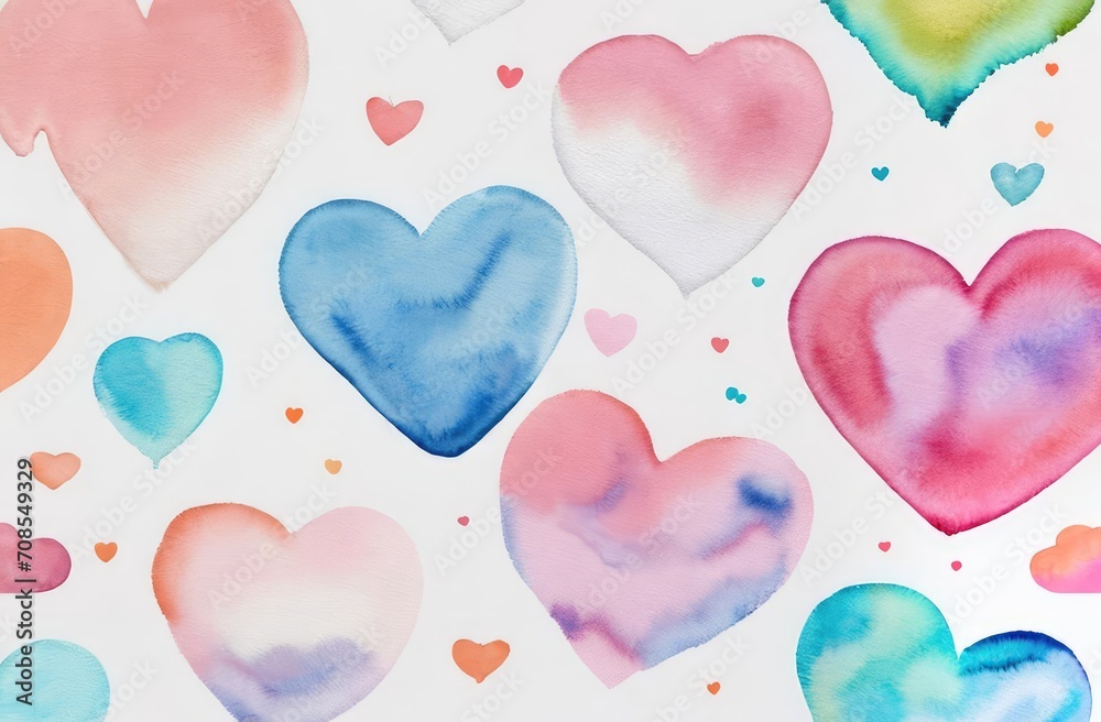 Hand drawn hearts and love signs romantic seamless pattern. Isolated drawn multi-colored repeating patterns on a white background. Cute doodle heart style seamless pattern on white background