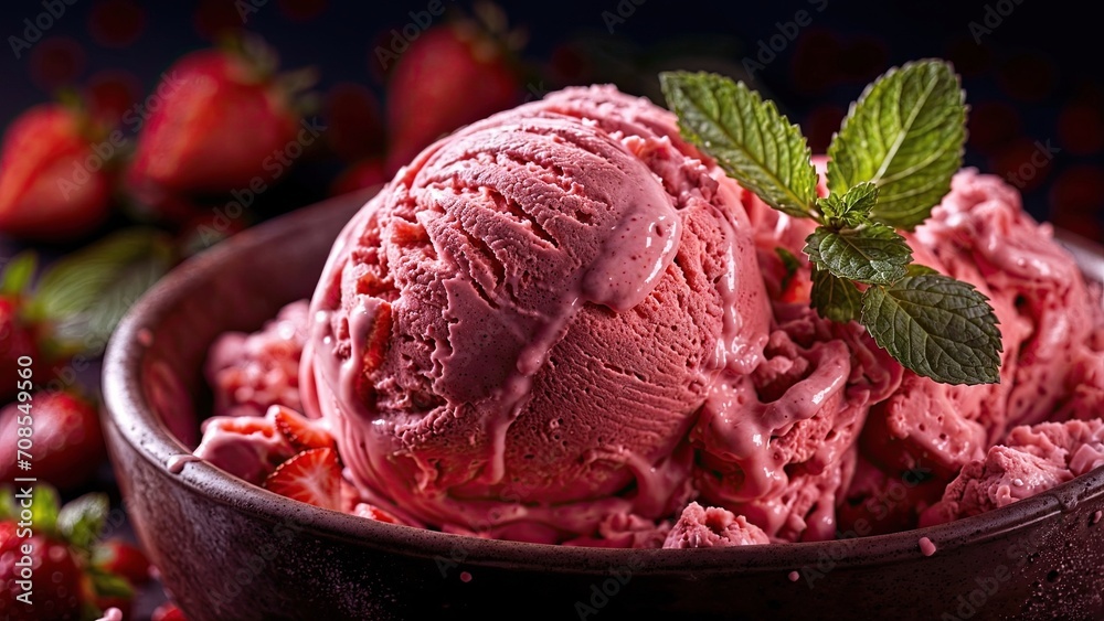 Sweet Strawberry Ice Cream. Generative AI. Sweet Strawberry Ice Cream. Generative AI.