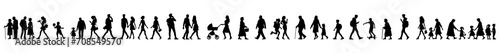 vector illustration. silhouettes of people walking along the street. Large set of characters of different ages. photo