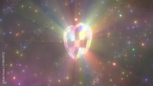 Pretty Rainbow Heart Shaped Disco Shining Sparkle Light Rays Rotating - 4K Seamless VJ Loop Motion Background Animation