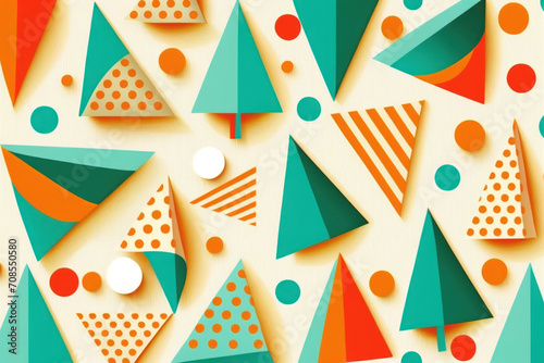 Geometric retro Christmas pattern with blue, golden and white triangles