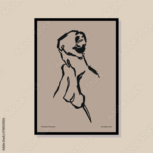 Woman silhouette bohemian illustration. Modern trendy Matisse style print. Abstract print poster template. Minimal design for wallpaper, wall decor, print, postcard, cover, template, banner. 