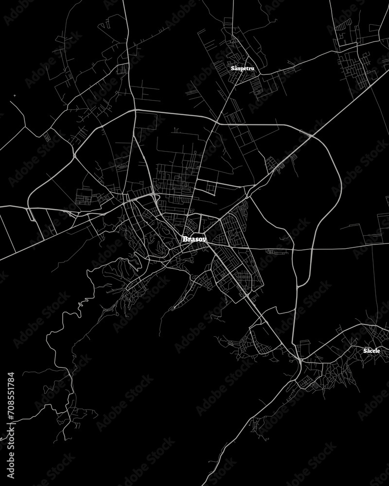 Brasov Romania Map, Detailed Dark Map of Brasov Romania