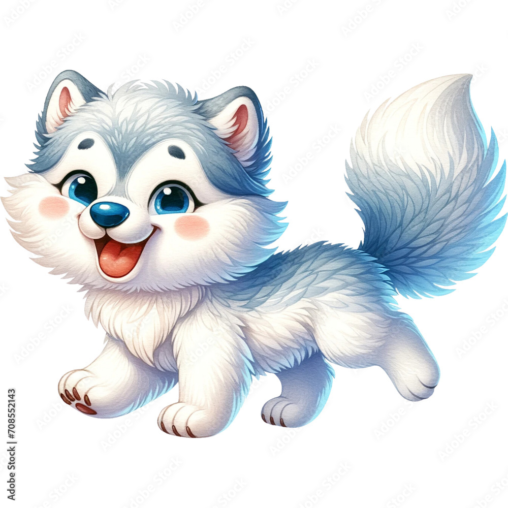 Obraz premium Arctic Innocence : Captivating Watercolor Wolf Cub