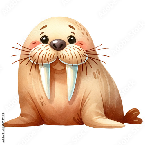 Cuddly Arctic Adventure: Adorable Cartoon Walrus with a Cheery Smile