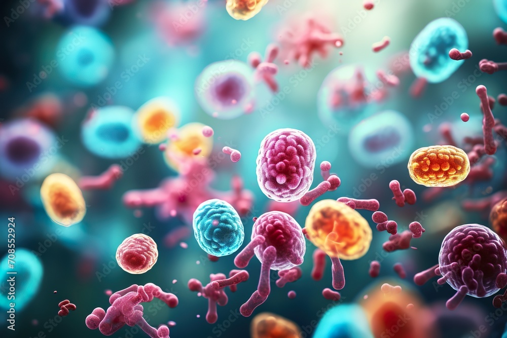 Probiotics Bacteria Biology Microorganisms under microscope - obrazy, fototapety, plakaty 